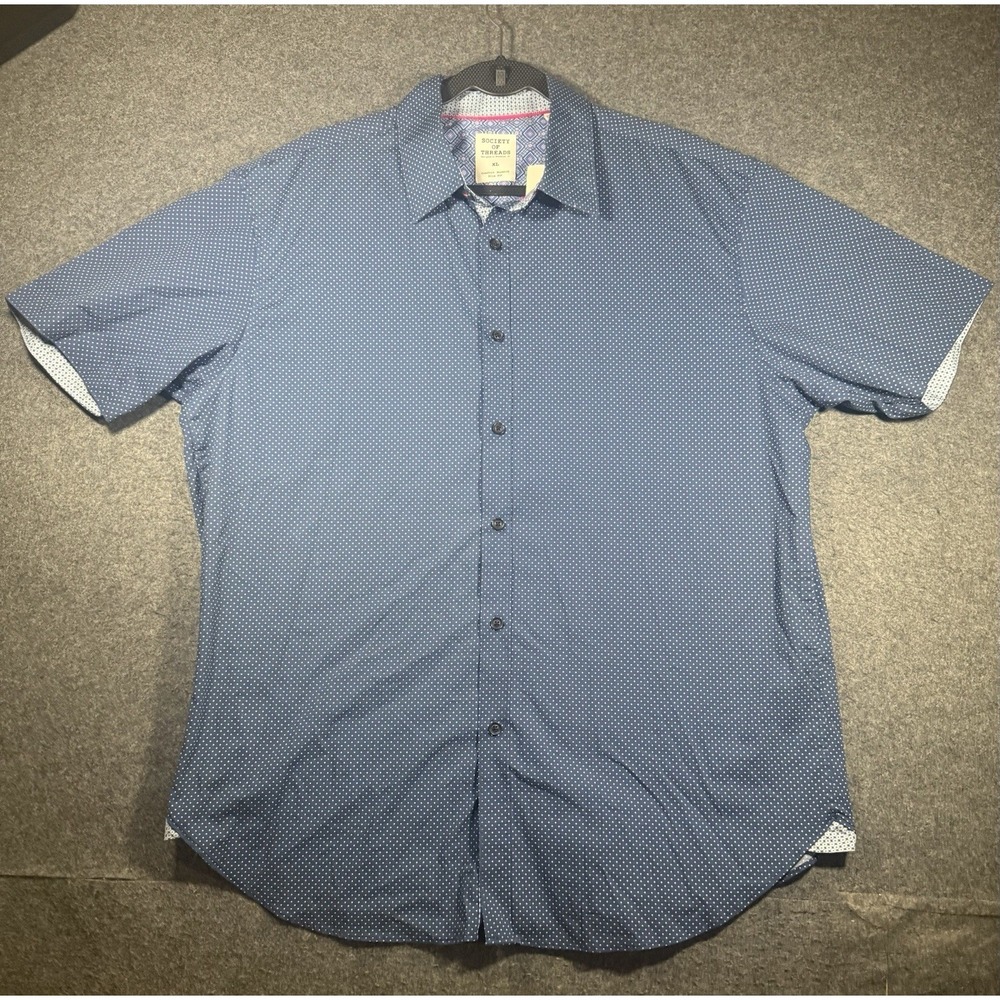 Society of Threads Men's Navy White Dot Print Comfort Stretch Slim Fit XL